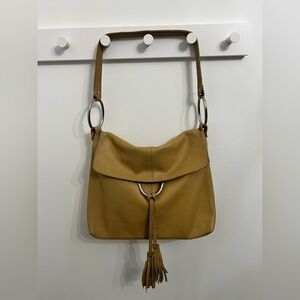 Alfani Mustard Leather Shoulder Bag with Silver Ring Detail